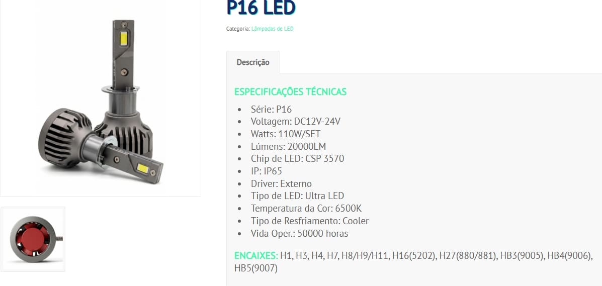 Lampada Led P16 H8H9H11 Wintech