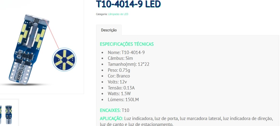 Lampada Led T10 4014 Quad 9S ( Unidade ) Pingo Dagua